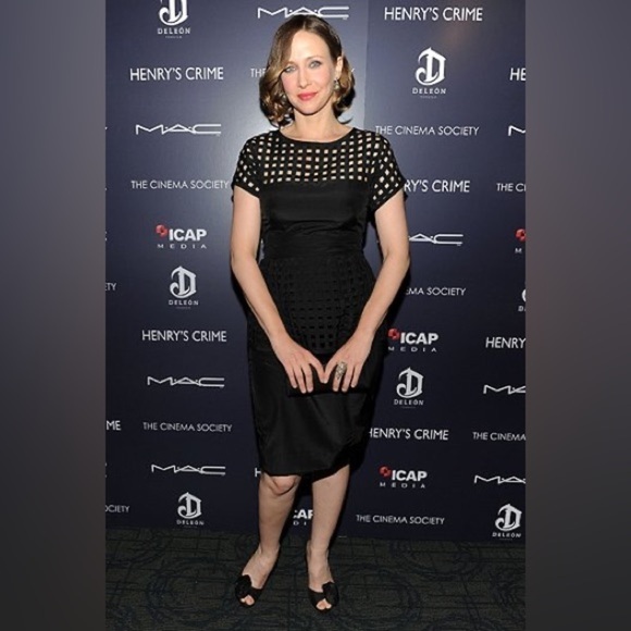 Lela rose / black lattice lace short sleeve grid midi peplum dress 6 - Picture 1 of 6